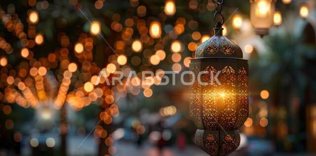 فانوس معدني معلق مزخرف مضيء, الأجواء الروحانية في الأيام الفضيلة, زينة و ديكورات و أنوار الاحتفالات بالمناسبات و الأعياد الدينية الإسلامية, البهجة بقدوم رمضان المبارك, أضواء و مصابيح عربية تقليدية, الاستعداد لاستقبال الشهر الفضيل