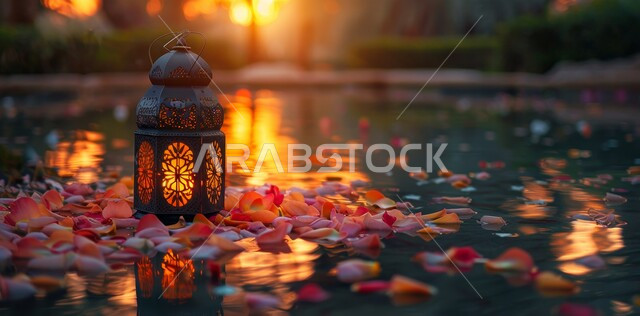 الاستعداد لاستقبال الشهر الفضيل، أضواء و مصابيح عربية تقليدية, فانوس معدني مزخرف مضيء, الأجواء الروحانية في الأيام الفضيلة, زينة و ديكورات و أنوار الاحتفالات بالمناسبات و الأعياد الدينية الإسلامية, البهجة بقدوم رمضان المبارك