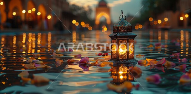 الاستعداد لاستقبال الشهر الفضيل، أضواء و مصابيح عربية تقليدية, فانوس معدني مزخرف مضيء, الأجواء الروحانية في الأيام الفضيلة, زينة و ديكورات و أنوار الاحتفالات بالمناسبات و الأعياد الدينية الإسلامية, البهجة بقدوم رمضان المبارك