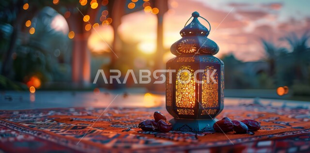 فانوس معدني مزخرف مضيء, أضواء و مصابيح عربية تقليدية, الاستعداد لاستقبال الشهر الفضيل، الأجواء الروحانية في الأيام الفضيلة, زينة و ديكورات و أنوار الاحتفالات بالمناسبات و الأعياد الدينية الإسلامية, البهجة بقدوم رمضان المبارك