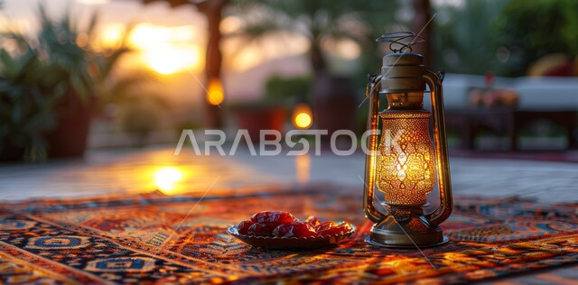 فانوس معدني مزخرف مضيء, أضواء و مصابيح عربية تقليدية, الاستعداد لاستقبال الشهر الفضيل، الأجواء الروحانية في الأيام الفضيلة, زينة و ديكورات و أنوار الاحتفالات بالمناسبات و الأعياد الدينية الإسلامية, البهجة بقدوم رمضان المبارك