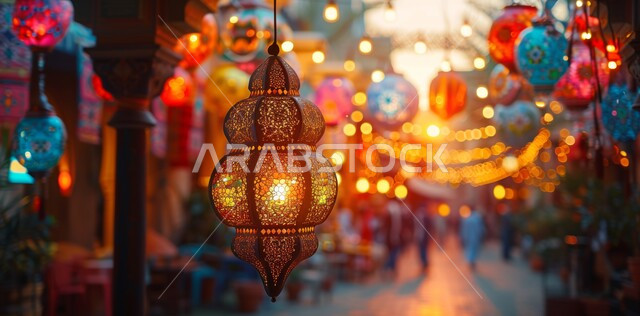فانوس معدني معلق مزخرف مضيء, الأجواء الروحانية في الأيام الفضيلة, زينة و ديكورات و أنوار الاحتفالات بالمناسبات و الأعياد الدينية الإسلامية, البهجة بقدوم رمضان المبارك, أضواء و مصابيح عربية تقليدية, الاستعداد لاستقبال الشهر الفضيل