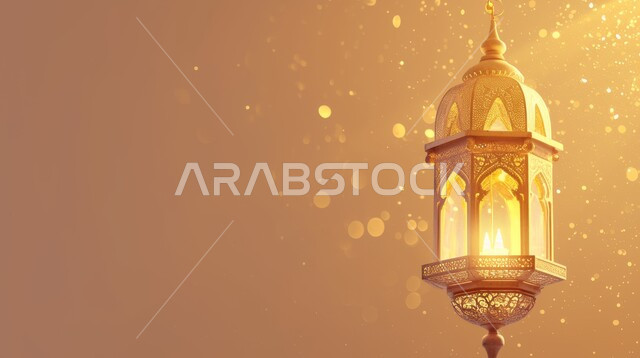فانوس معدني معلق مزخرف مضيء, أضواء و مصابيح عربية تقليدية, الاستعداد لاستقبال الشهر الفضيل، الأجواء الروحانية في الأيام الفضيلة, زينة و ديكورات و أنوار الاحتفالات بالمناسبات و الأعياد الدينية الإسلامية, البهجة بقدوم رمضان المبارك, 