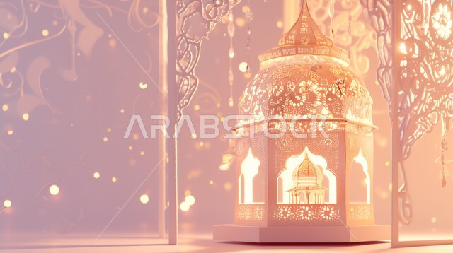 فانوس معدني مزخرف مضيء, الاستعداد لاستقبال الشهر الفضيل، أضواء و مصابيح عربية تقليدية, الأجواء الروحانية في الأيام الفضيلة, زينة و ديكورات و أنوار الاحتفالات بالمناسبات و الأعياد الدينية الإسلامية, البهجة بقدوم رمضان المبارك