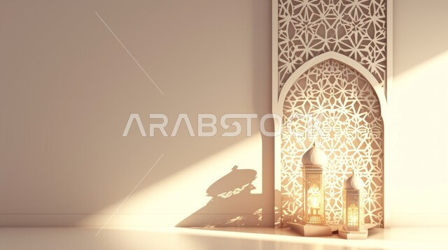 فانوس معدني مزخرف مضيء, الاستعداد لاستقبال الشهر الفضيل، أضواء و مصابيح عربية تقليدية, الأجواء الروحانية في الأيام الفضيلة, زينة و ديكورات و أنوار الاحتفالات بالمناسبات و الأعياد الدينية الإسلامية, البهجة بقدوم رمضان المبارك