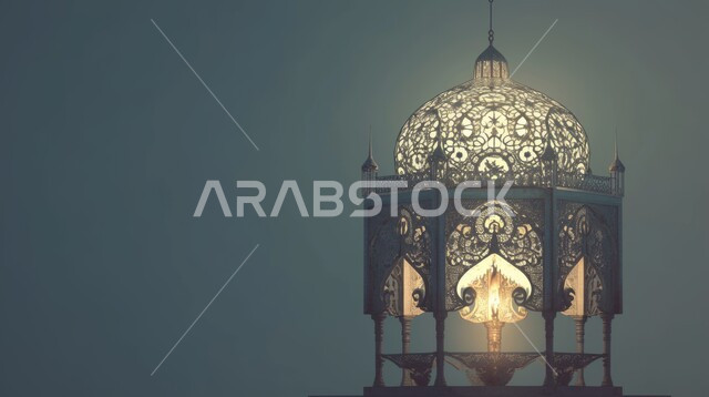 الأجواء الروحانية في الأيام الفضيلة, فانوس معدني معلق مزخرف مضيء, زينة و ديكورات و أنوار الاحتفالات بالمناسبات و الأعياد الدينية الإسلامية, البهجة بقدوم رمضان المبارك, أضواء و مصابيح عربية تقليدية, الاستعداد لاستقبال الشهر الفضيل