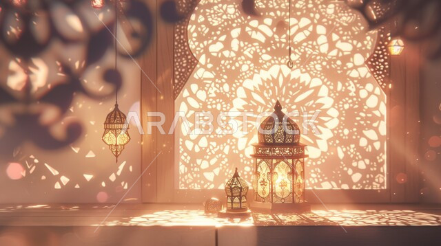 البهجة بقدوم رمضان المبارك, فانوس معدني مزخرف مضيء, الأجواء الروحانية في الأيام الفضيلة, زينة و ديكورات و أنوار الاحتفالات بالمناسبات و الأعياد الدينية الإسلامية, أضواء و مصابيح عربية تقليدية, الاستعداد لاستقبال الشهر الفضيل