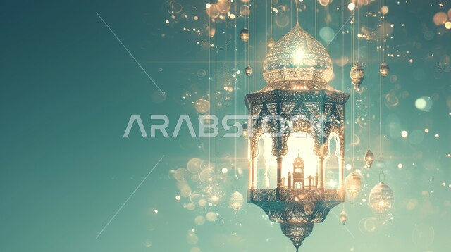 فانوس معدني معلق مزخرف مضيء, أضواء و مصابيح عربية تقليدية, الاستعداد لاستقبال الشهر الفضيل، الأجواء الروحانية في الأيام الفضيلة, زينة و ديكورات و أنوار الاحتفالات بالمناسبات و الأعياد الدينية الإسلامية, البهجة بقدوم رمضان المبارك, 