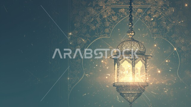 فانوس معدني معلق مزخرف مضيء, أضواء و مصابيح عربية تقليدية, الاستعداد لاستقبال الشهر الفضيل، الأجواء الروحانية في الأيام الفضيلة, زينة و ديكورات و أنوار الاحتفالات بالمناسبات و الأعياد الدينية الإسلامية, البهجة بقدوم رمضان المبارك, 