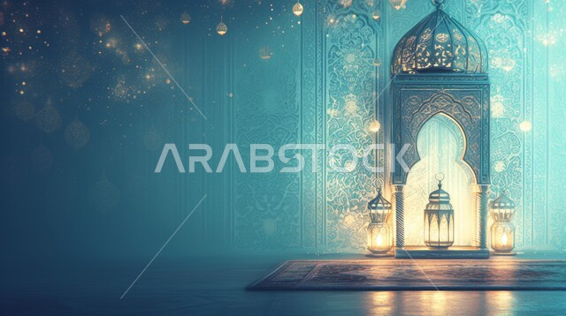 Decorations, decorations and lights for celebrations of Islamic religious occasions and holidays, the spiritual atmosphere on the holy days, a hanging decorative and illuminated metal lantern, the joy of the advent of the blessed Ramadan, traditional Arab lights and lamps, preparing to welcome the holy month