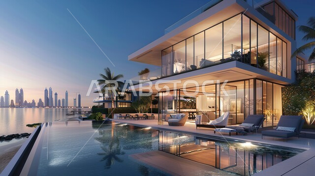 الفن الهندسي المعماري بواجهات ضخمة زجاجية, ديكورات وتصاميم خارجية عصرية متميزة على الطراز الحديث, البناء الخارجي الحديث المتطور للفنون الهندسية, الاهتمام بزراعة الأشجار، منتجعات وشاليهات سياحية فاخرة في المملكة العربية السعودية