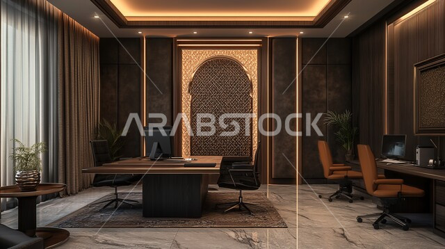 ديكور المكاتب في المملكة العربية السعودية, غرفة مكتبية بتصاميم عصرية حديثة, ديكورات داخلية على الطراز الحديث, أثاث مكتبي راقي و فاخر