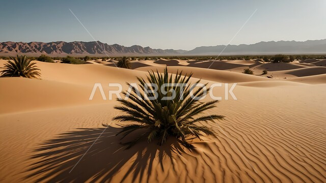 البيئة والتضاريس الجافة للصحاري الخليجية, الطبيعة الصحراوية في المملكة العربية السعودية, منظر الرمال الذهبية اللامعة في النهار, امتداد الصحراء العربية لمساحات واسعة, تشكل التلال والكثبان الرملية و الصخرية