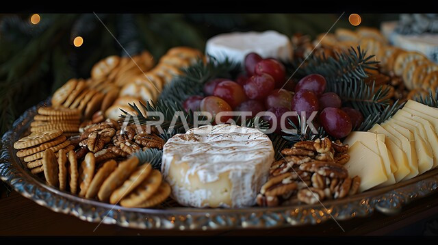 فطور صباحي على الطريقة السعودية، الفن في تقديم الاطعمة والتزيين على الطراز الشرقي،سناكات خفيفة وصحية غنية بالعناصر الغذائية الهامة،طبق جبن شهي مع العنب والجوز ،  المطاعم الفاخرة في المملكة العربية