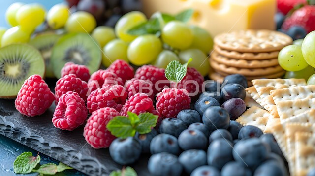 سناكات خفيفة وصحية غنية بالعناصر الغذائية الهامة، لقطة مقربة لطبق الفاكهة والبسكويت،  فطور صباحي على الطريقة السعودية، الفن في تقديم الاطعمة والتزيين على الطراز الشرقي، المطاعم الفاخرة في المملكة العربية