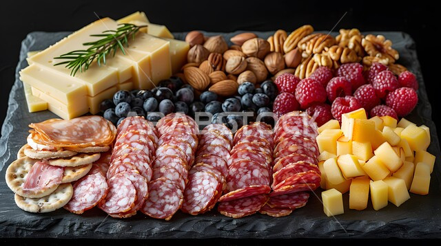 طبق طعام مليء بالفواكه الطازجة والمكسرات، سناكات خفيفة وصحية غنية بالعناصر الغذائية الهامة، فطور صباحي على الطريقة السعودية، الفن في تقديم الاطعمة والتزيين على الطراز الشرقي، المطاعم الفاخرة في المملكة العربية السعودية