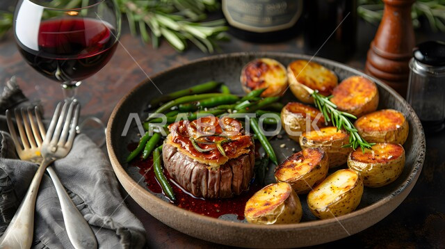 وصفات اللحومات المشوية الغنية بالنكهات،المأكولات العربية الشرقية الشهية، فنون التقديم في مطاعم الأكلات السريعة، وجبات لحوم الضأن الصحية، طبق من ستيك اللحم المشوي بالبهارات والأعشاب مع الخضروات اللذيذة، مأكولات وأطباق متميزة في مطابخ المملكة العربية السعودية