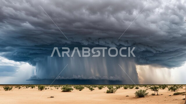  الكثبان والرمال الذهبية الناعمة، التشكيلات والتكوينات الرملية في المملكة العربية السعودية, نمو الشوكيات والأعشاب في البراري ,  عاصفة رياح ترابية في المناطق الصحراوية, الزوابع الغبارية القوية، العاصفة الرملية في الصحراء