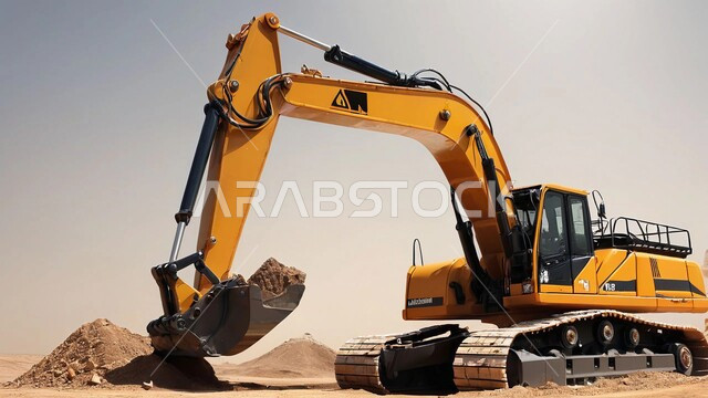  التخلص من الأتربة والصخور ونقلها بعيدا ، أماكن مناجم الفحم الطبيعي، مناطق التنقيب عن الثروات الباطنية، الطبيعة الصخرية وتضاريس السلاسل الجبلية، المرتفعات وقمم الجبال في المملكة العربية السعودية، سيارة شحن كبيرة تقوم بالعمل في موقع التعدين