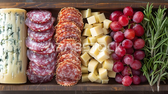 Healthy breakfast, the art of presenting and decorating food in the oriental style, a plate of food filled with fresh fruits, crunchy snacks and grapes, light and healthy snacks rich in important nutrients, luxury restaurants in the Kingdom of Saudi Arabia, types of meat that are not