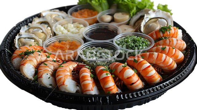 مطاعم تقدم المأكولات الأسيوية في المملكة العربية السعودية، طبق مليء بالثمار البحرية اللذيذة والقريدس، وصفات طعام وأكلات شهية، مطابخ متخصصة في الأطباق البحرية ، وجبات الطعام الصحية