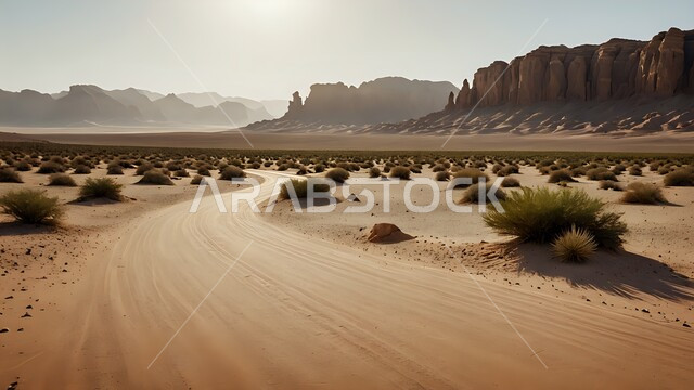 القمم الصخرية والتضاريس والمرتفعات الجبلية، البراري والصحراء في المملكة العربية السعودية، نمو النباتات الخضراء والأعشاب البرية في الأراضي الصحراوية، المناظر الطبيعية في المناطق النائية، خلفية الطبيعة