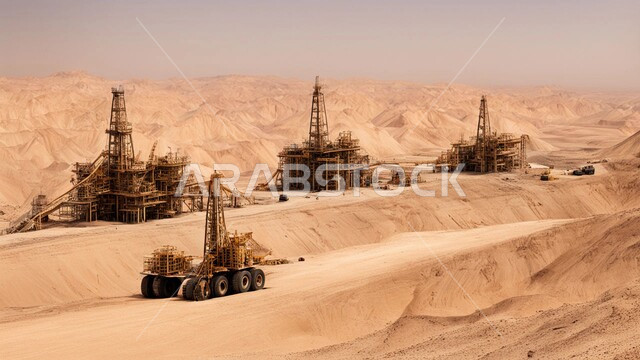 مناجم نفط على الرمال الذهبية الناعمة، التطور الهندسي والعمراني لمصافي البترول في المملكة العربية السعودية، مناخ قاسي وجاف، اعتماد التقنيات والتكنولوجيا الحديثة في إنتاجية النفط والغاز، صناعات ومشاريع بيتروكيماوية، ادوات ومعدات ضخمة وحديثة
