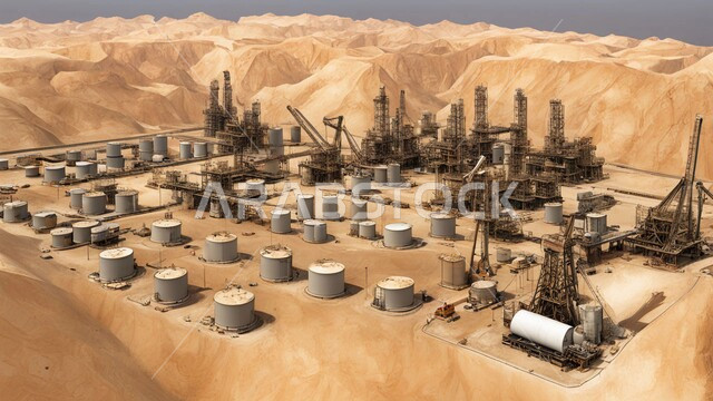 اعتماد التقنيات والتكنولوجيا الحديثة في إنتاجية النفط والغاز، مناجم نفط على الرمال الذهبية الناعمة، التطور الهندسي والعمراني لمصافي البترول في المملكة العربية السعودية، مناخ قاسي وجاف، صناعات ومشاريع بيتروكيماوية، ادوات ومعدات ضخمة وحديثة