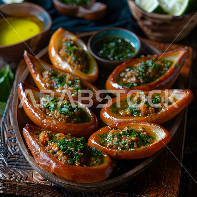 مهارة إعداد المخبوزات والمعجنات في مطابخ المملكة المتحدة، طبق من الفطائر الصحية المخبوزة في انتظارها، فن تقديم مأكولات بحرية في مطاعم السعودية، وصفات البرك باللحمة المتنوعة، استخدام العجين المقرمشة, قطع من البيض المغطى بالفول الصويا الساخن