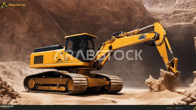 أماكن مناجم الفحم الطبيعي، مناطق التنقيب عن الثروات الباطنية، الطبيعة الصخرية وتضاريس السلاسل الجبلية، المرتفعات وقمم الجبال في المملكة العربية السعودية، جرافات كبيرة تقوم بالعمل في موقع التعدين، التخلص من الأتربة والصخور ونقلها بعيدا