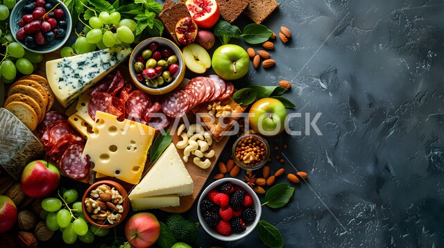 طبق طعام مليء بالفواكه الطازجة والمكسرات، سناكات خفيفة وصحية غنية بالعناصر الغذائية الهامة، فطور صباحي على الطريقة السعودية، فن تقديم الطعام في المطابخ الشرقية ، مجموعة من اصناف اللحم الغير مطبوخ