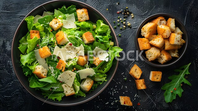   سيزر طبق مقبلات بارد صحي ولذيذ ، سلطة خضار لذيذة، قطع من خضار الخس الطازجه، وجبات صحية للدايت، مطاعم و مأكولات مفيدة، وجبات الطعام السريعة الشهية