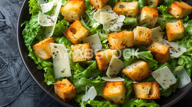  سيزر طبق مقبلات بارد صحي ولذيذ ، حمية غذائية صحية ، صورة مقربة لطبق مليئ من الخضراوات الطازجة المفيدة للصحة ،  قطع من خضار الخس الطازجه ، وجبات صحية للدايت ، مطاعم و مأكولات مفيدة ، وجبات الطعام السريعة الشهية