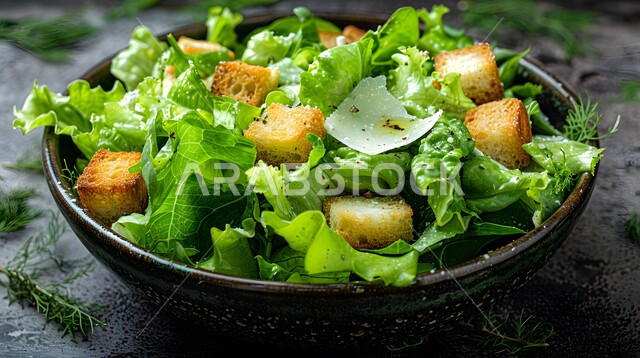   وجبات صحية للدايت ، سيزر طبق مقبلات بارد صحي ولذيذ ، سلطة خضار لذيذة، قطع من خضار الخس الطازجه،  مطاعم و مأكولات مفيدة، وجبات الطعام السريعة الشهية