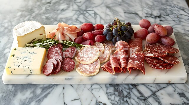 The art of presenting and decorating food in the oriental style, a delicious plate of cheese and meat with fruits, light and healthy snacks rich in important nutrients, a Saudi breakfast, luxury restaurants in the Kingdom of Saudi Arabia