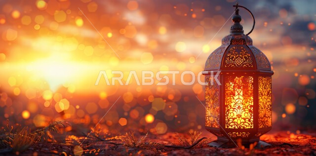 العادات والتقاليد العربية في زينة الأعياد والمناسبات الدينية، أجواء رمضانية وروحانية إسلامية, ديكورات وتحف تقليدية للاحتفال بقدوم شهر رمضان المبارك, فوانيس عربية معدنية مزخرفة مضيئة 
