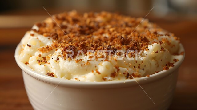 Saudi Arabia Kitchens and Restaurants, Delicious Hot Appetizers, Oriental Food and Meals, Creamy Macaroni and Cheese with Crispy Bread Crumbs, Traditional Popular Foods and Dishes, Asian Food Recipes