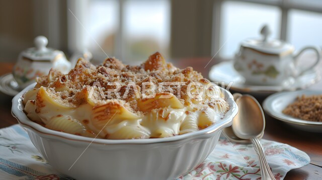 Saudi Arabia Kitchens and Restaurants, Delicious Hot Appetizers, Oriental Food and Meals, Creamy Macaroni and Cheese with Crispy Bread Crumbs, Traditional Popular Foods and Dishes, Asian Food Recipes