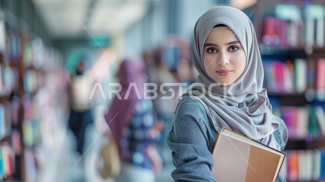 الأناقة و الاهتمام بالمظهر الخارجي, مفهوم الأنوثة و النعومة, صورة مقربة لشابة عربية خليجية سعودية مبتسمة ترتدي الحجاب تنظر إلى الكاميرا بإيماءات السعادة و السرور