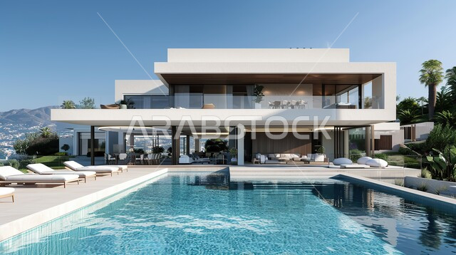 الفن الهندسي المعماري بواجهات ضخمة زجاجية, ديكورات وتصاميم خارجية عصرية متميزة على الطراز الحديث, البناء الخارجي الحديث المتطور للفنون الهندسية, الاهتمام بزراعة الأشجار، منتجعات وشاليهات سياحية فاخرة في المملكة العربية السعودية