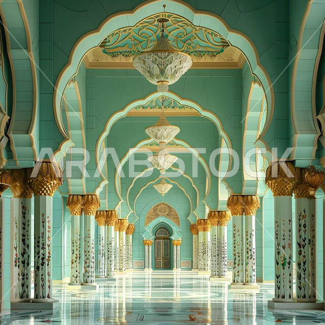 نداء المسلمين لأداء الفرائض والصلوات, مفهوم العبادة والتقرب إلى الله, أماكن ومعالم دينية مقدسة, الفن الهندسي المعماري على الطراز الاسلامي للأعمدة والاقواس في مساجد المملكة العربية السعودية, التصاميم والديكورات الداخلية الحديثة
