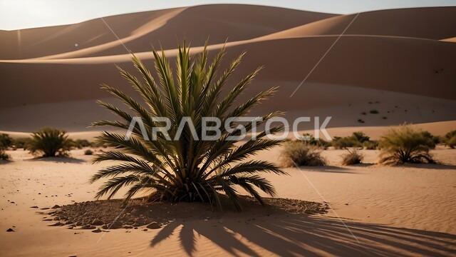 البيئة والتضاريس الجافة للصحاري الخليجية, الطبيعة الصحراوية في المملكة العربية السعودية, منظر الرمال الذهبية اللامعة في النهار, امتداد الصحراء العربية لمساحات واسعة, تشكل التلال والكثبان الرملية و الصخرية