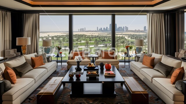  الديكورات الداخلية الراقية للفلل والشقق السكنية في المملكة العربية السعودية، اكسسوارات وتحف عصرية، التصاميم الأنيقة لغرف الجلوس المريحة على الطراز الحديث، غرفة معيشة مع أثاث منزلي فاخر بالألوان الداكنة