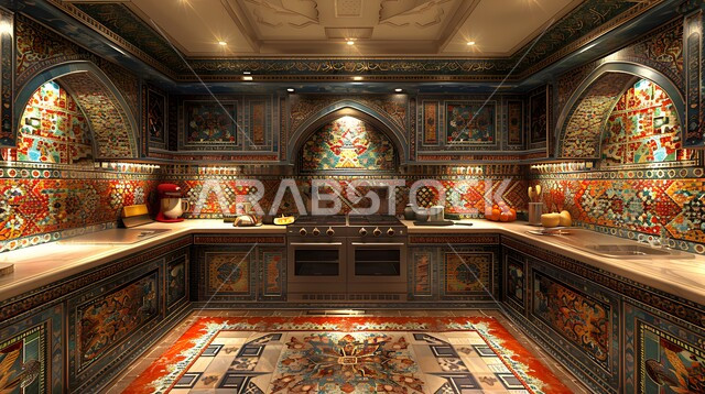 استخدام الطراز الفني الشعبي العربي في الأثاث المنزلي، الديكورات العصرية للمطابخ العربية بالنقوش والزخارف، تصاميم داخلية متميزة للفلل والشقق السكنية في المملكة العربية السعودية