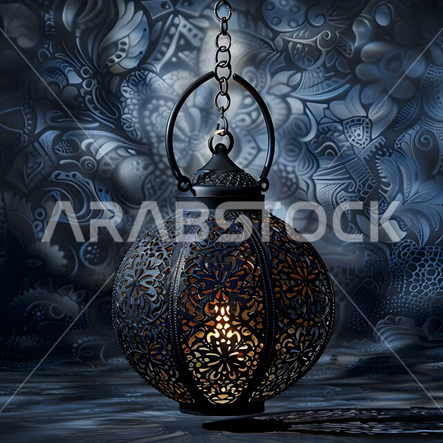  فانوس معدني مزخرف مضيئ، الأجواء الروحانية الرمضانية، العادات والتقاليد العربية لزينة رمضان المبارك، تحف وديكورات واكسسوارات المناسبات الدينية، التهنئة بمناسبة الأعياد الإسلامية، البهجة بقدوم شهر الخير والبركة