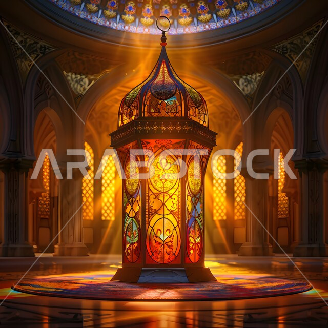 العادات والتقاليد العربية لزينة رمضان المبارك، تحف وديكورات واكسسوارات المناسبات الدينية، الأجواء الروحانية الرمضانية، فانوس معدني مزخرف مضيئ، التهنئة بمناسبة الأعياد الإسلامية، البهجة بقدوم شهر الخير والبركة