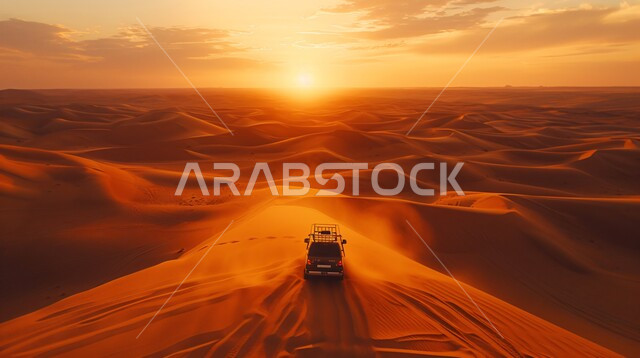 Places for dune bashing and spending quality time in the Kingdom of Saudi Arabia, fun youth recreational activities, enjoying exciting adventures at sunset, sports cars on the golden sands in one of the desert areas