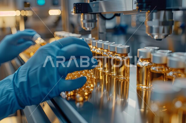 استخدام الأنبوبة الزجاجية المعقمة لتحليل العينات المختلفة، مختبرات الفحوصات الطبية والتحاليل الكيمائية، صورة مقربة ليد مخبري يرتدي القفازات و يمسك بيده أنابيب الاختبار، إجراء تجارب وبحوث علمية عبر التكنولوجيا الحيوية، معمل الصناعات الدوائية