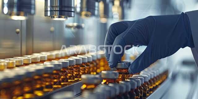 Using sterile bottles for analysis of difference, medical laboratories, medical laboratories, close-up of a medical laboratory technician's hand, holding test tubes, conducting experiments and scientific research through biotechnology, pharmaceutical industry laboratory