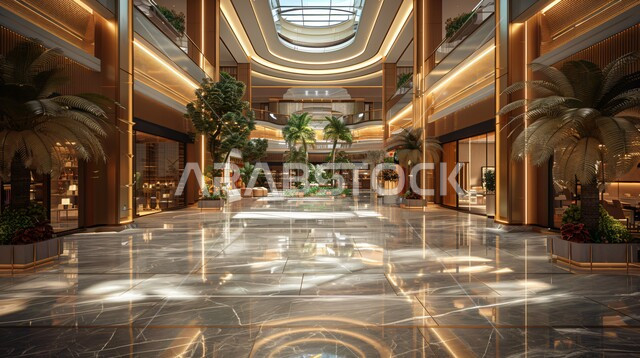 Interior designs and decorations for luxury hotels and resorts, hotel lobby with modern contemporary designs, offices and commercial companies in the Kingdom of Saudi Arabia, high-end design for the hotel reception lobby and entrance